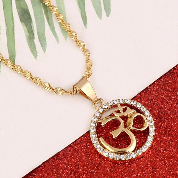 Anhänger Halsketten OHM Hindu Buddhist AUM OM Halskette Hinduismus Yoga Indien Outdoor Sport Gold Farbe Frauen Schmuck