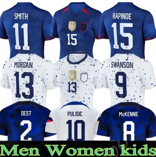 Camisas de futebol PULISIC 2023 REYNA AARONSON WEAH ACOSTA McKENNIE 23 24 maillot de futol FERREIRA DEST MORGAN ADAM usAS camisa de futebol RAPINOE DUNN homens mulheres crianças