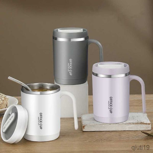 Canecas Caneca Térmica a Vácuo de Parede Dupla com Canudo Forro Plástico de Aço Inoxidável Portátil Carro Café da Manhã Copo de Café Garrafa de Água Utensílios para Bebidas R230712