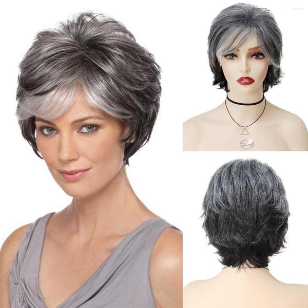 Sentetik peruklar gnimegil ombre gri peruk, kadınlar için kısa anne yaşlı bayanlar doğal zarif saç modeli cosplay cadılar bayramı