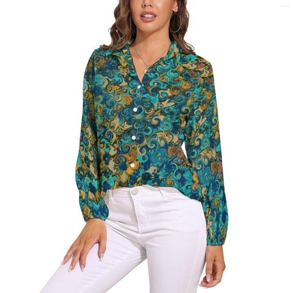 Blusas Femininas Swirly Blusa Barroca Estampa Retrô Elegante Feminina Manga Longa Camisa Casual Outono Top Grande