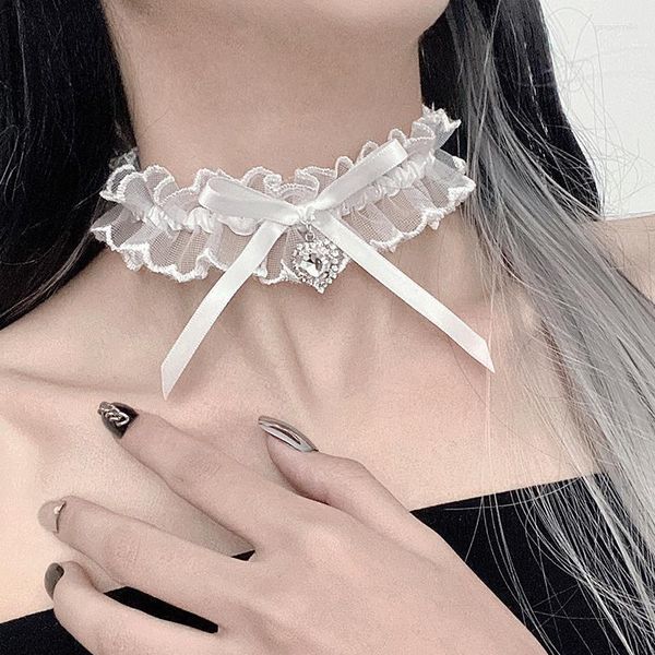 Ketten Harajuku Lolita Mädchen Herz handgemachte Vintage Sexy Spitze Halsband Halskette Gothic Statement Bein Strumpfband für Frauen Zubehör