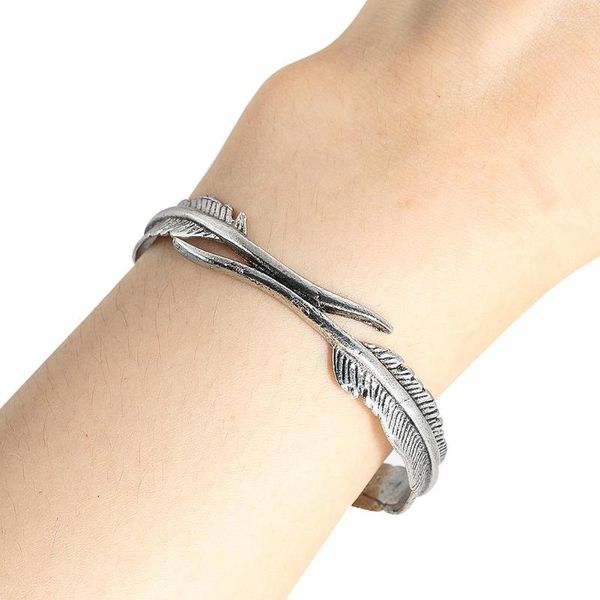 Bangle Vintage Silver Color Double Feathers Ring Braceletsbangles для женщин и мужчин Регулируемые пары Геометрические браслеты