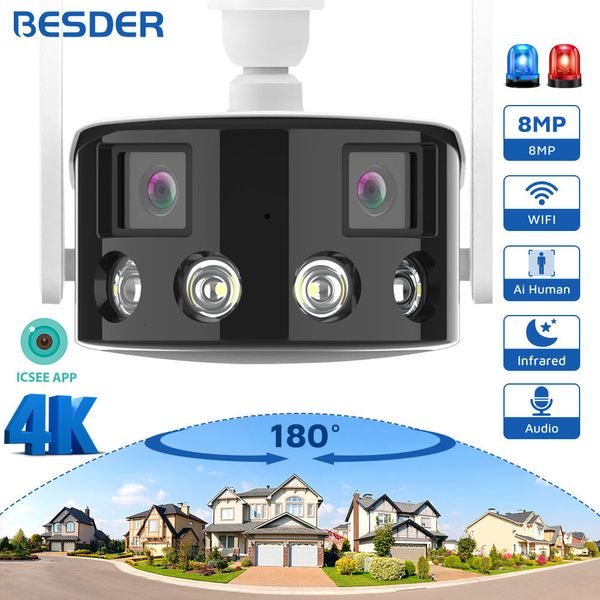 Câmeras IP 4K 8MP Câmera WiFi Color Night Vision 180 Wide Angel Outdoor Wifi Vigilância 4MP CCTV Security Protection 230712
