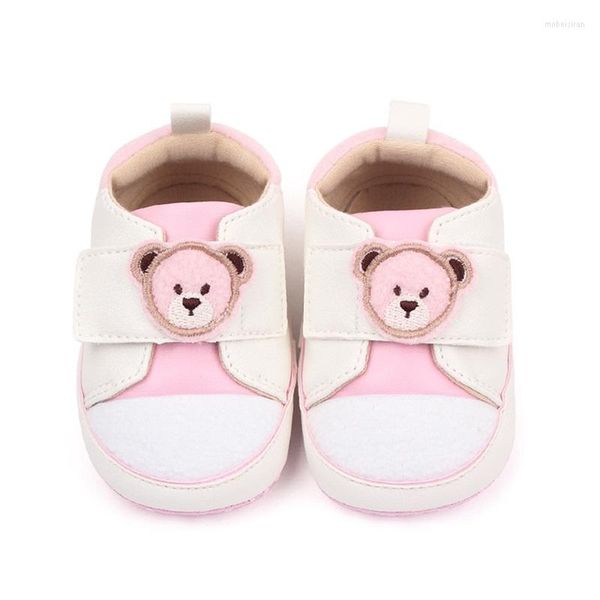 First Walkers 3-11 Meses Infant Baby PU Shoes Cute Cartoon Bear Head Pattern Antiderrapante Botinhas Adoráveis Para Casa/Exterior