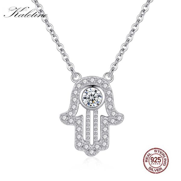 Colares com Pingente KALETINE Prata Esterlina 925 Colar de Mão Hamsa Lucky Fatima Pingente Colar Longo Feminino Chocker de Cadeia Longa Lotes de Atacado a granel HKD230712