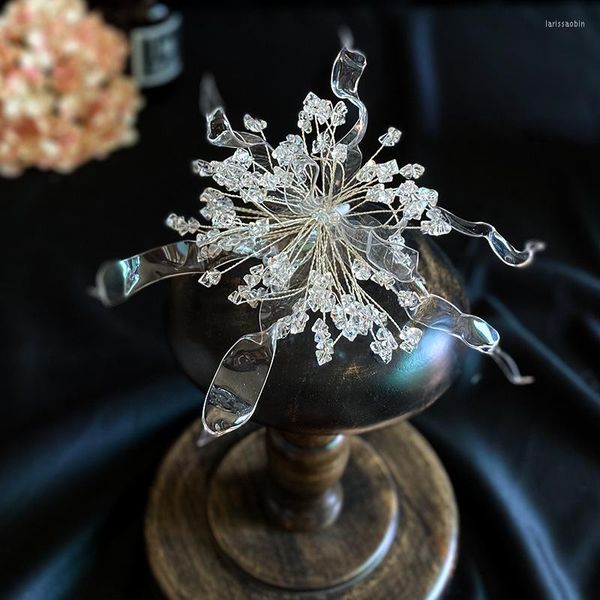 Grampos de cabelo 2023 feito à mão temperamento lindo super vestido de fada cocar noiva casamento cristal flor estilo doce e romântico