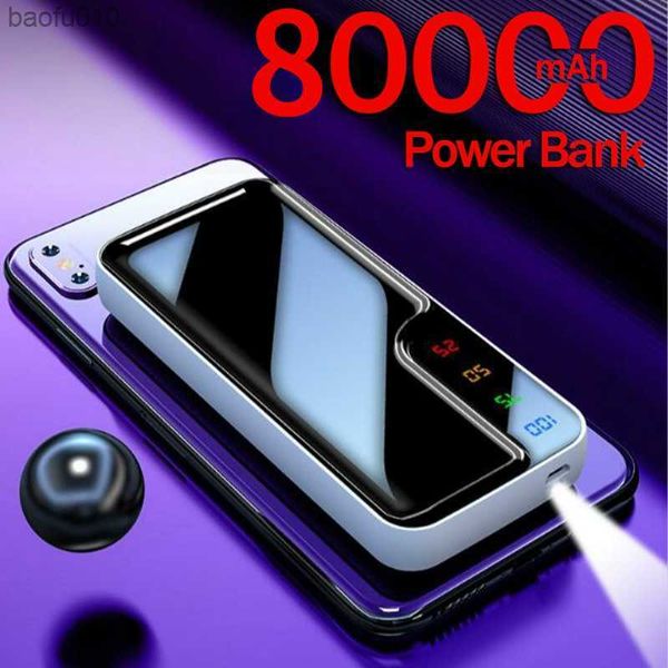 Portable Power Bank 80000mah unidirezionale Ricarica più veloce Caricabatterie esterno Luci a LED 2USB Powerbank per telefono cellulare L230712