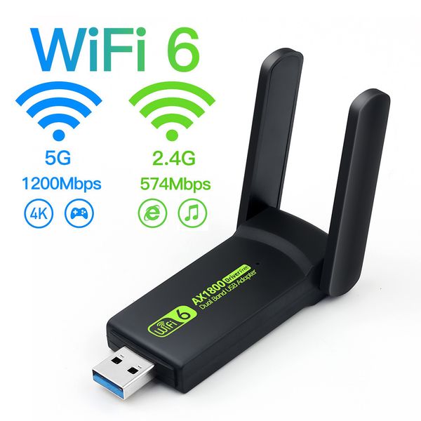 Сетевые адаптеры 1800 Мбит / с Wi -Fi 6 USB -адаптер 5G 2 4 ГГц USB3 0 Wi Fi Dongle Wireless 802 11Ax Card Высокий усиление Windows 10 11 230712