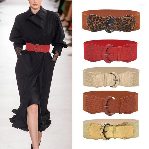 Cinture Cintura da donna Fascia larga Cinturino con stampa leopardata Vita lavabile Fibbia decorativa Cinturino elastico da donna Accessorio