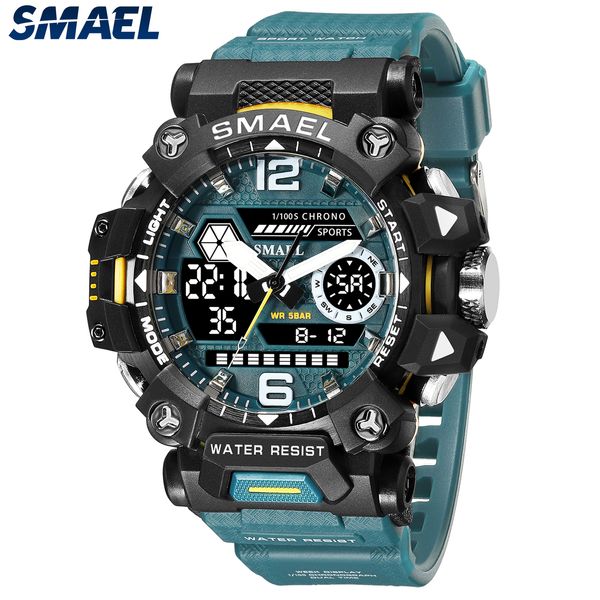 Orologi da polso SMAEL Orologi da uomo 50m Orologio sportivo impermeabile Orologio sportivo da uomo militare Orologio digitale 8072 Orologio doppio display Quarzo LED digitale 230712