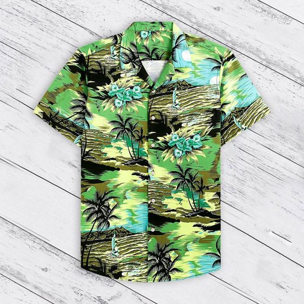 Мужские повседневные рубашки кокосовые закат пляжная пляжная пляжная рубашка с коротким рукавом хлопчатобу