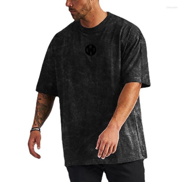 Camisetas masculinas verão soltas para todos os jogos casual de algodão camiseta fitness ombro caído manga meia L-3XL