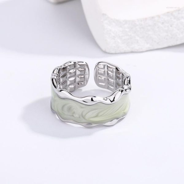 Anelli a grappolo PANJBJ 925 Sterling Silve Wave White Dropwise Glaze Ring per le donne Ragazza regalo Design irregolare Ampia goccia di gioielli