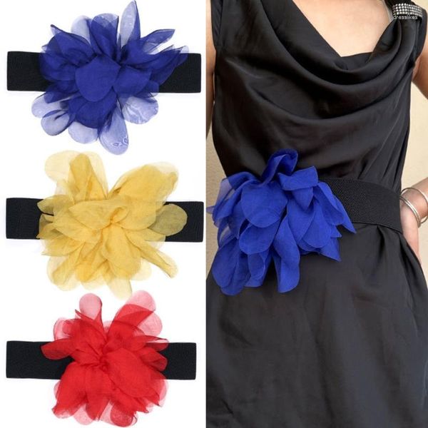 Cintos delicados com decorações de flores Cinto feminino Tecido elástico elástico Cintura larga Alça colorida para camisa