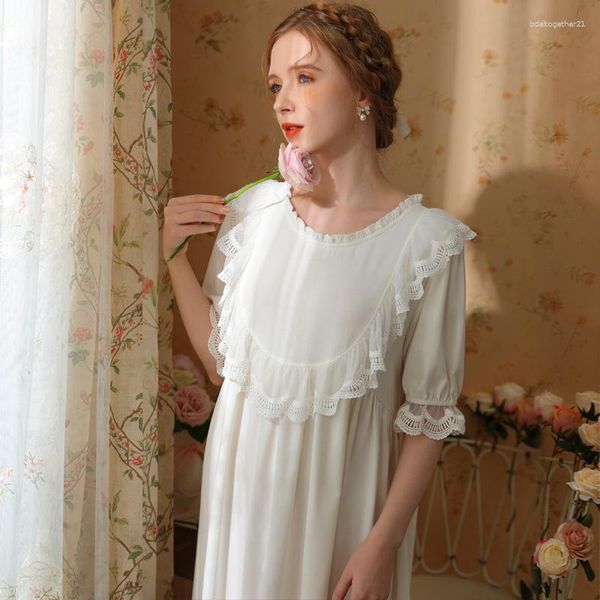 Indumenti da notte da donna Principessa Donna Ragazza Dolce Pizzo Increspature Cotone Manica corta Abito da notte Fata Camicie da notte vintage Babydoll Loungewear