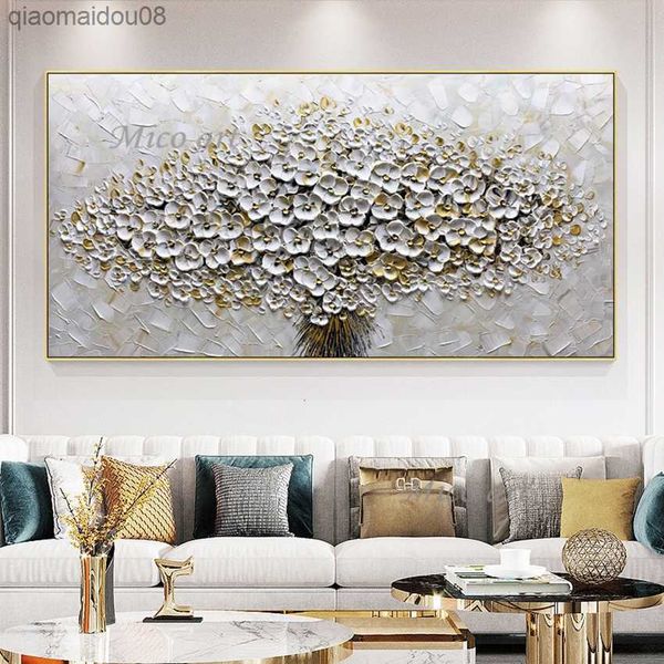 100% pintura a óleo pintada à mão em tela nova faca artesanal flor pintura a óleo imagem de arte de parede decoração de casa para sala de estar l230704