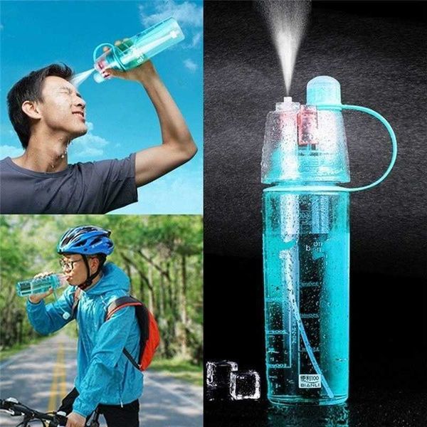 bottiglia d'acqua New Sports Cup Plastic Spray Cool Summer Sport Borraccia per l'acqua Bottiglie per shaker per bici da arrampicata all'aperto portatili