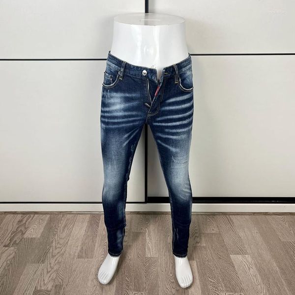 Jeans da uomo Stile italiano Moda Uomo Alta qualità Retro Blu Slim Fit Pantaloni vintage strappati Pantaloni firmati di marca Hombre