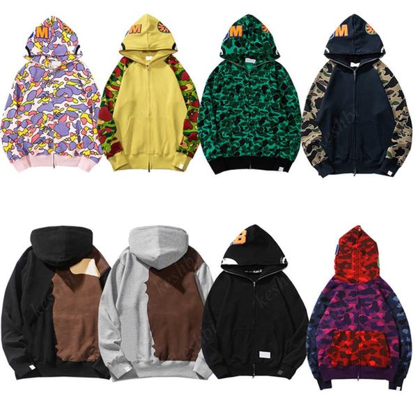 2023 Hoodie Erkek Tasarımcı Tam Zip Up Shark Hoodies Siyah Kamuflaj Ceket Sarı Kapşonlu Sweatshirt Sweatshirt Mans Sweater Uzun Kollu Tech Tech Fleece Cardigan