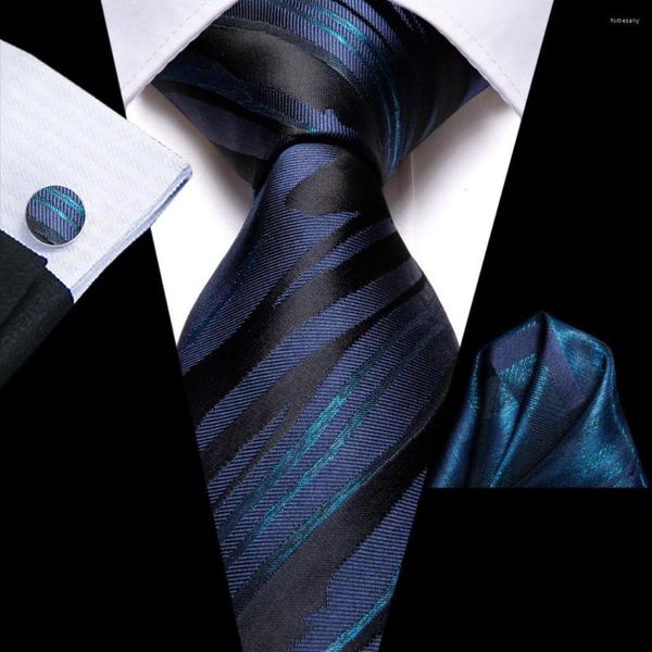 Papillon Novità Cravatta da sposa in seta blu nera per uomo Handky Gemello Regalo Cravatta Fashion Business Party Dropship Hi-Tie Designer
