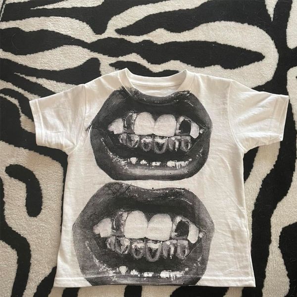 Maglietta in cotone per magliette da donna Y2K Fashion Lip print