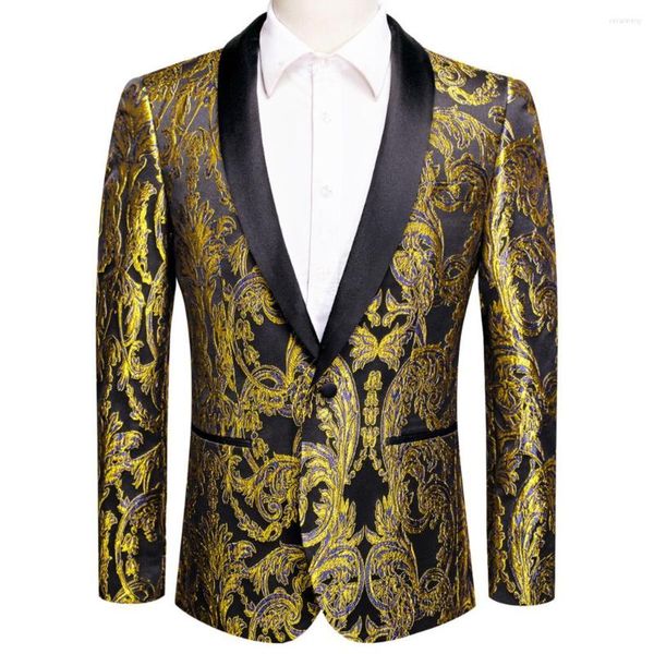 Abiti da uomo Hi-Tie Giallo Viola Nero Jacquard Floreale Abito da uomo Collo a scialle Blazer da smoking Giacca Cappotto Abito da sposo Per matrimonio d'affari