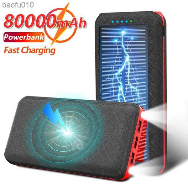 80000 mAh Qi Solar Wireless Power Bank Tragbares Outdoor-Handy, schnelles Laden, externer Akku, geeignet für Xiaomi mi Iphone L230712