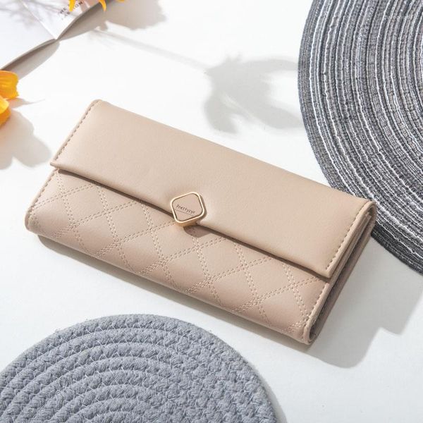 Portafogli Marca Portafoglio lungo a tre ante Donna Porta carte Hasp con capacità maggiore Pochette da donna in morbida pelle PU