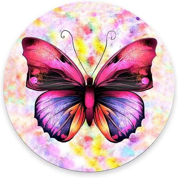 Pretty Butterfly Yuvarlak Fare Pad Sevimli Oyun Fare Mat Su Geçirmez Kıyafet Olmayan Kauçuk Taban Mousepadleri 7.9x0.12 inç