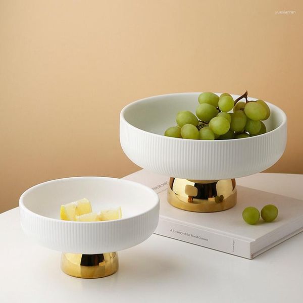 Piatti logo personalizzato in stile europeo in stile di lusso piatto di frutta ceramica piatto da noce crea creativo insalata bianca in oro alto piede ciotola