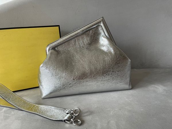 Bolsa crossbody feminina Bolsa de ombro de qualidade premium Prata efeito rachado forro de tecido de couro laminado com alças removíveis disponível em ouro