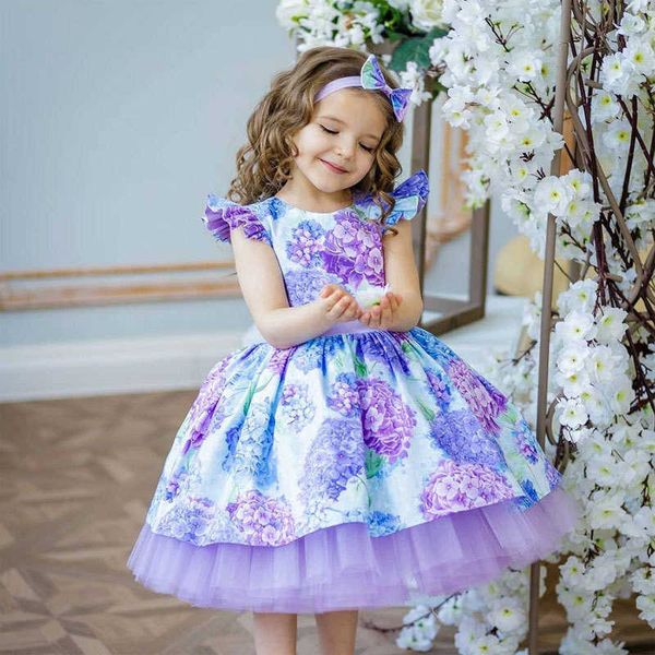 Abiti da ragazza Lolita Girl kid's dress Stampa floreale Abiti per bambini di Natale Pizzo Compleanno Matrimonio Principessa abiti da ragazza di fiori 3-8 anniHKD230712