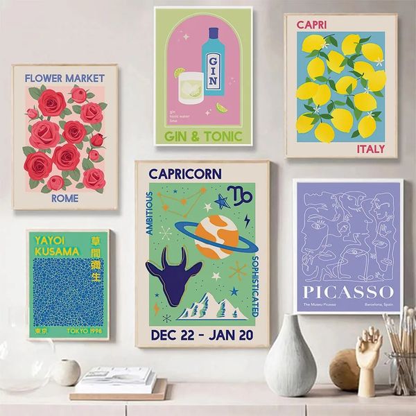 Matisse Picasso Cocktail-Wandkunst, Leinwandgemälde, nordische Poster und Drucke, abstrakte Bilder für Zuhause, Schlafzimmer, Dekoration, Jungenschlafzimmer, Geschenk für Freund w06