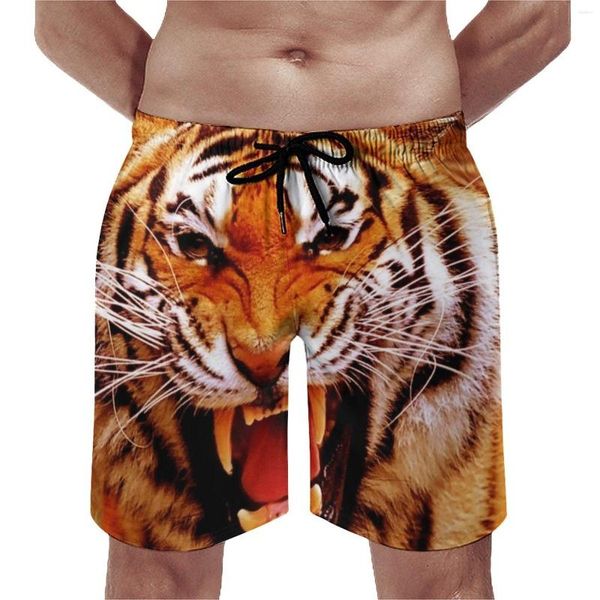 Herren-Shorts, Tiger- und Flammenbrett, klassische männliche Strand-Tierdruck-Trenky-Badehose in Übergröße