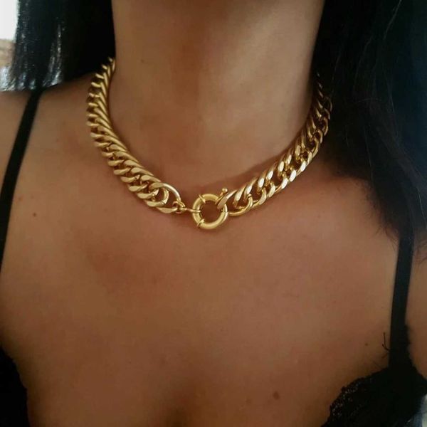 Collane con ciondolo Acciaio inossidabile Punk Miami Collana girocollo cubana Ragazza Tarnish Hip Hop Big Chunky Collana in alluminio color oro con catena spessa HKD230712