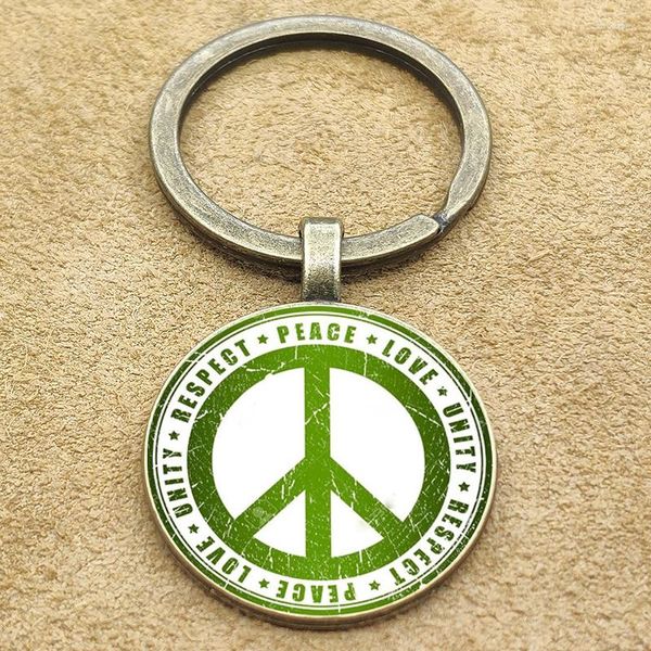 Schlüsselanhänger Anti-Atomkrieg-Logo Schlüsselanhänger Internationaler Friedenstag Schlüsselanhänger gegen und lange für Ring Glas Cabochon