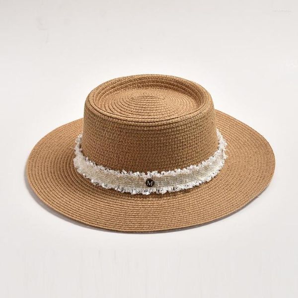 Chapéus de Aba Larga Chapéu Para Mulheres Verão Sol de Palha Moda Feminina Plana Férias Viagens Praia Chapeau Femme Atacado