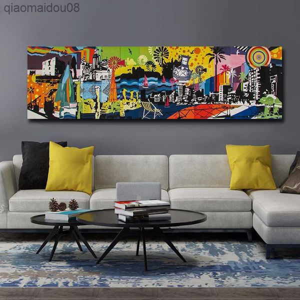 Città astratta Paesaggio Wall Art Stampe su tela Modern Pop Wall Graffiti Art Dipinti Immagini decorative per Living Room Decor L230704