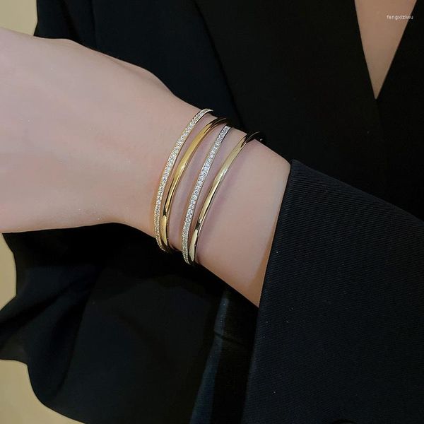 Pulseira moda leve luxo dupla camada de zircão pulseira aberta para mulheres menina ornamento de mão simples joias requintadas atacado
