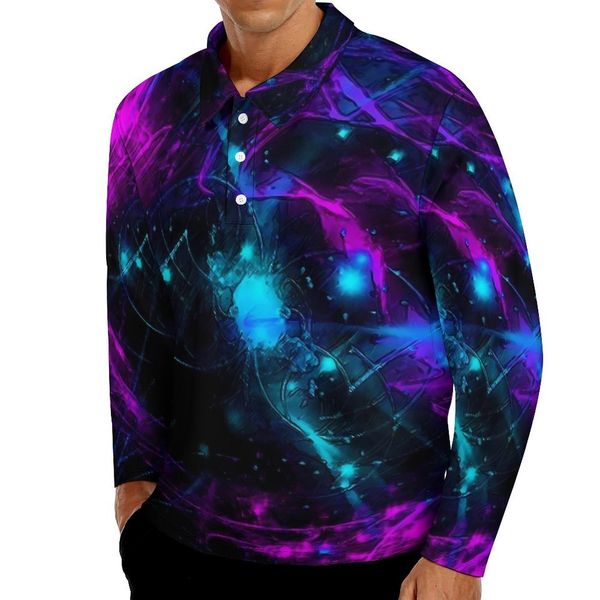 Polo da uomo Neon Galaxy T-shirt casual Uomo Polo manica lunga viola e blu Colletto Streetwear Camicia personalizzata primavera Plus Size 4XL 5XL 230711