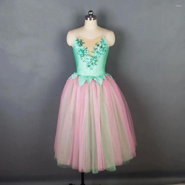 Roupas de Palco Crianças Adulto Verde Saia Longa Pengpeng Alta Qualidade Personalizado Tutu Menina Gaze Vestido de Competição