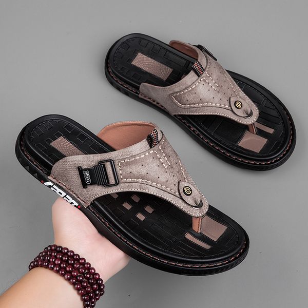 Chinelos 2023 Marca Handmade Flip Flops Men Summer Respirável Casual Shoes Nonslip Outdoor Beach Leather Sandals 230711