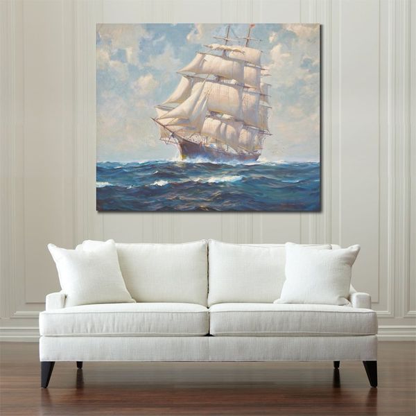 Arte romântica em tela com paisagem marítima, pintura de James Baines, Frank Vining Smith, decoração de casa moderna feita à mão