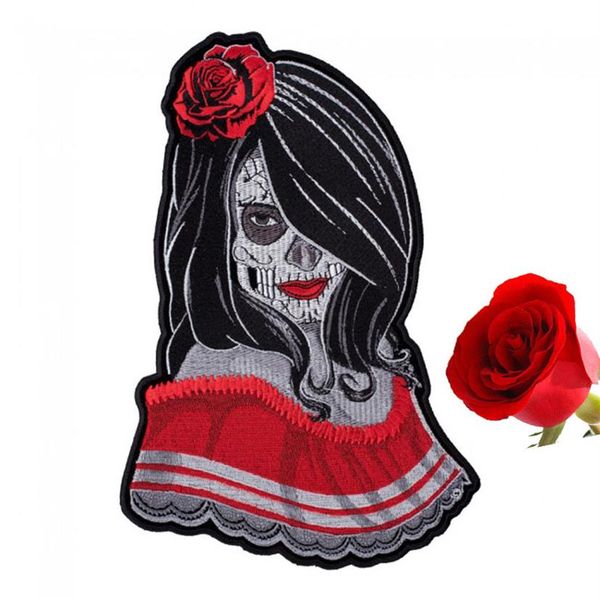 Bellissime toppe ricamate alla moda con teschio di zucchero e teschio rosa Lady Day Of The Dead 224n