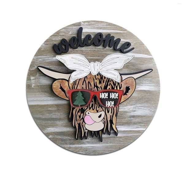 Flores decorativas 2023 Bull Head Style Choice Holiday Wreath Tarjeta de bienvenida Colgante Pascua Navidad Casa de campo Decoración Felices fiestas Puerta