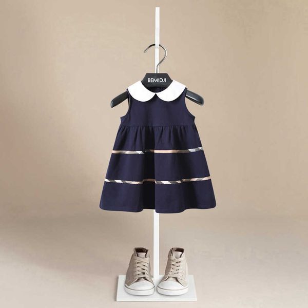 Mädchenkleider Sommer Lässige Mode Umlegekragen Baby Mädchen Kleider Kinder Ärmellos Plaid Britischer Stil A-Linie Prinzessin Kleider für MädchenHKD230712