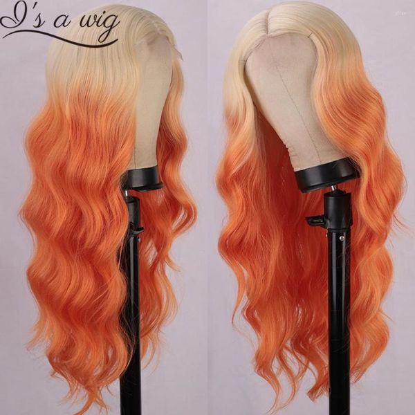 Perucas Sintéticas I's A Wig Longo Ondulado Loiro Laranja Para Mulheres Preto Marrom Vermelho Destaques Festa Cosplay Fibra Resistente ao Calor