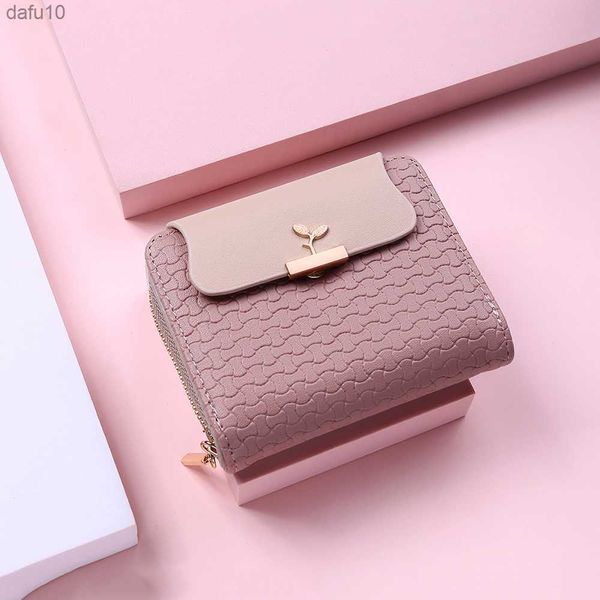 Yeni kadın cüzdan yaprağı hasp debriyaj markası tasarlanmış öğrenci deri mini para çantası kadın kart tutucu para torbası l230704