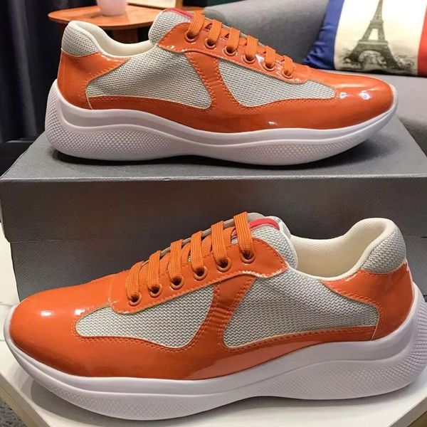 Sapatos de grife de luxo Tênis de corredor masculino America's Cup Xl Couro Tênis de couro envernizado Sapatos casuais de malha preta com cadarço Tamanho ao ar livre 38-45